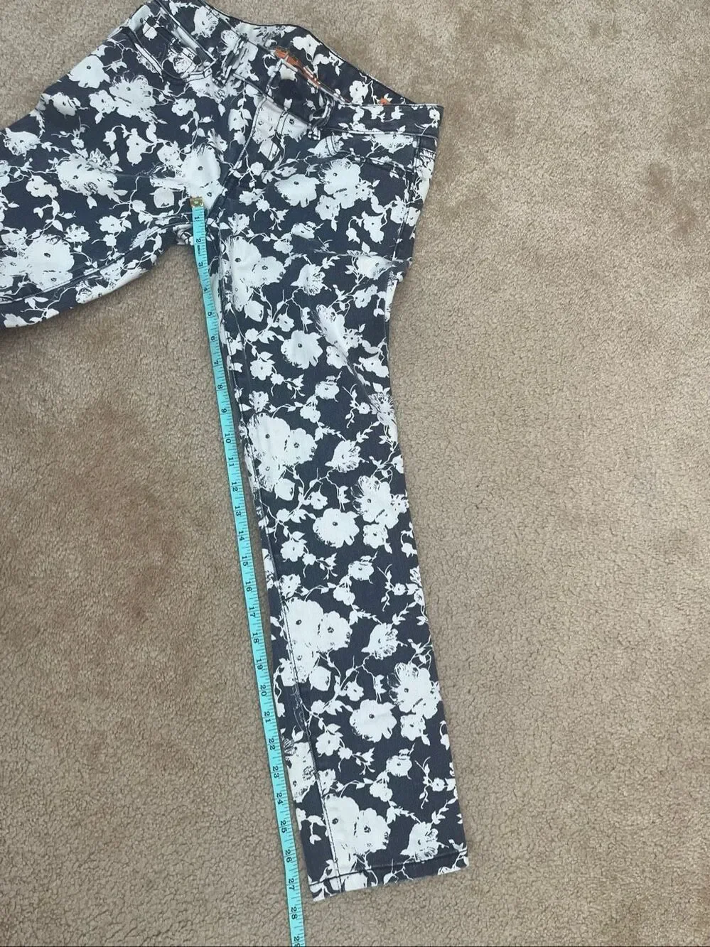 Tory Burch Floral Print Skinny Jeans Women’s Size 26 Blue White Cotton